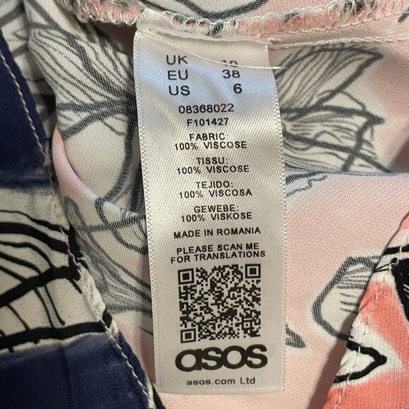 ASOS Mixed Floral Print Dress Womens Size 6 Navy & Pink Patchwork Boho Midi - Picture 7 of 9